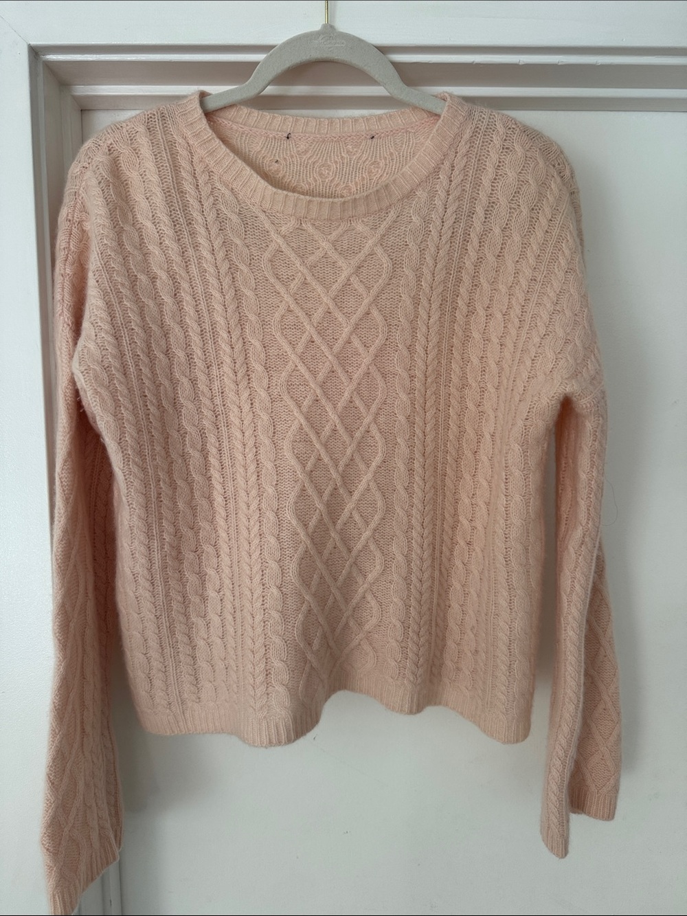 Reformation Soft Cable-Knit cashmere Crewneck Sweater - Blush Pink